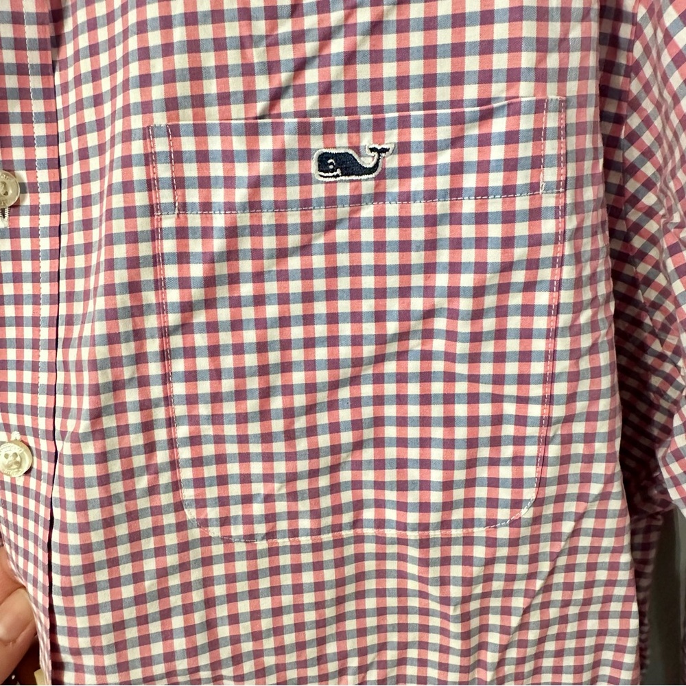 Vineyard Vines Mens Pink Blue Checkered Shirt Large Classic Tucker Preppy - Picture 3 of 5